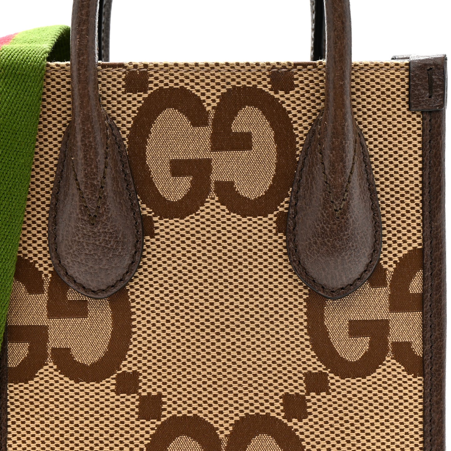 Monogram Jumbo GG Textured Dollar Calfskin Web Mini Vertical Tote Camel Ebony New Acero