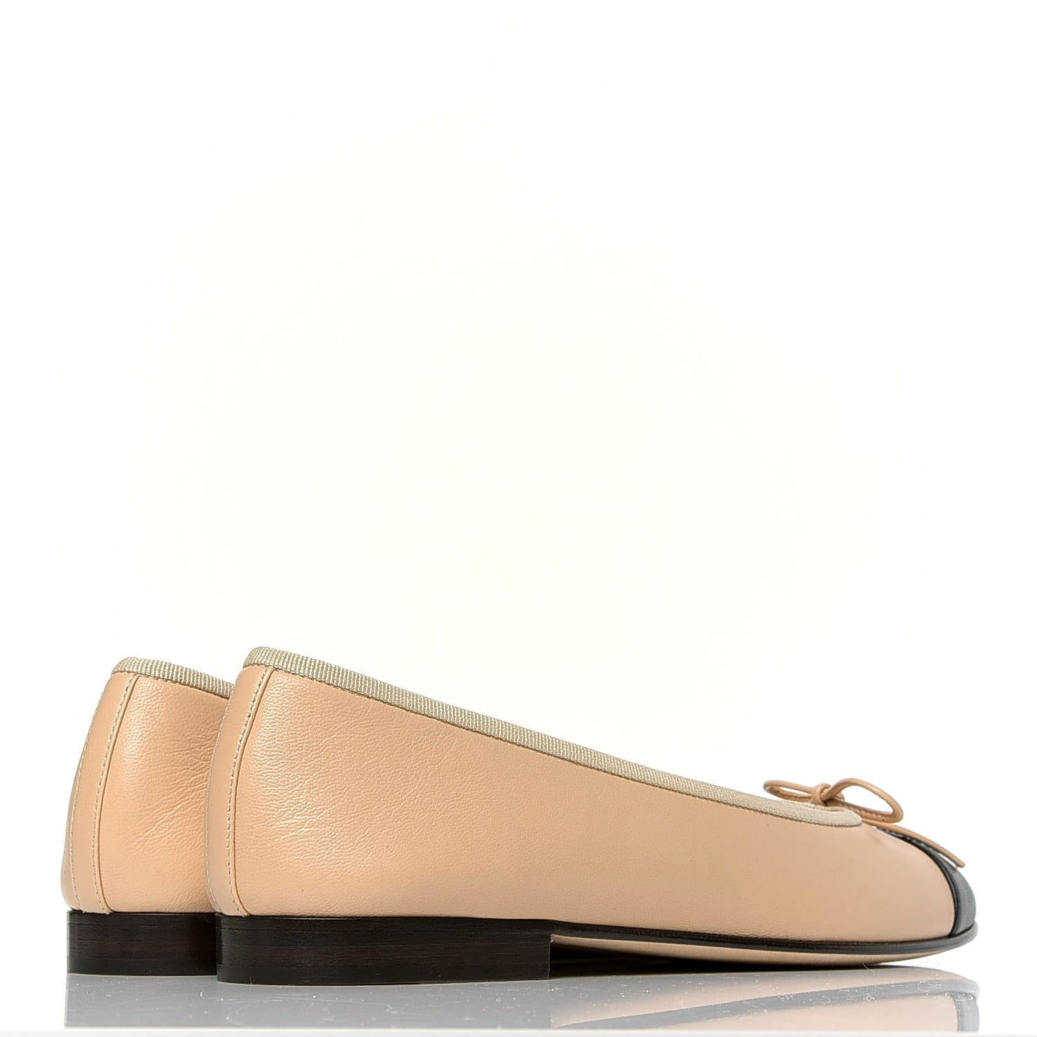 Chanel Lambskin Cap Toe CC Ballerina Flats 39.5 Beige Black 3 of 4