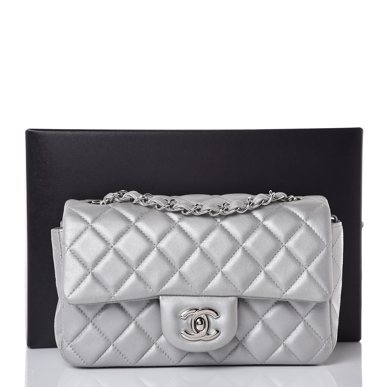 Chanel Metallic Lambskin Quilted Mini Rectangular Flap Silver 10 of 10