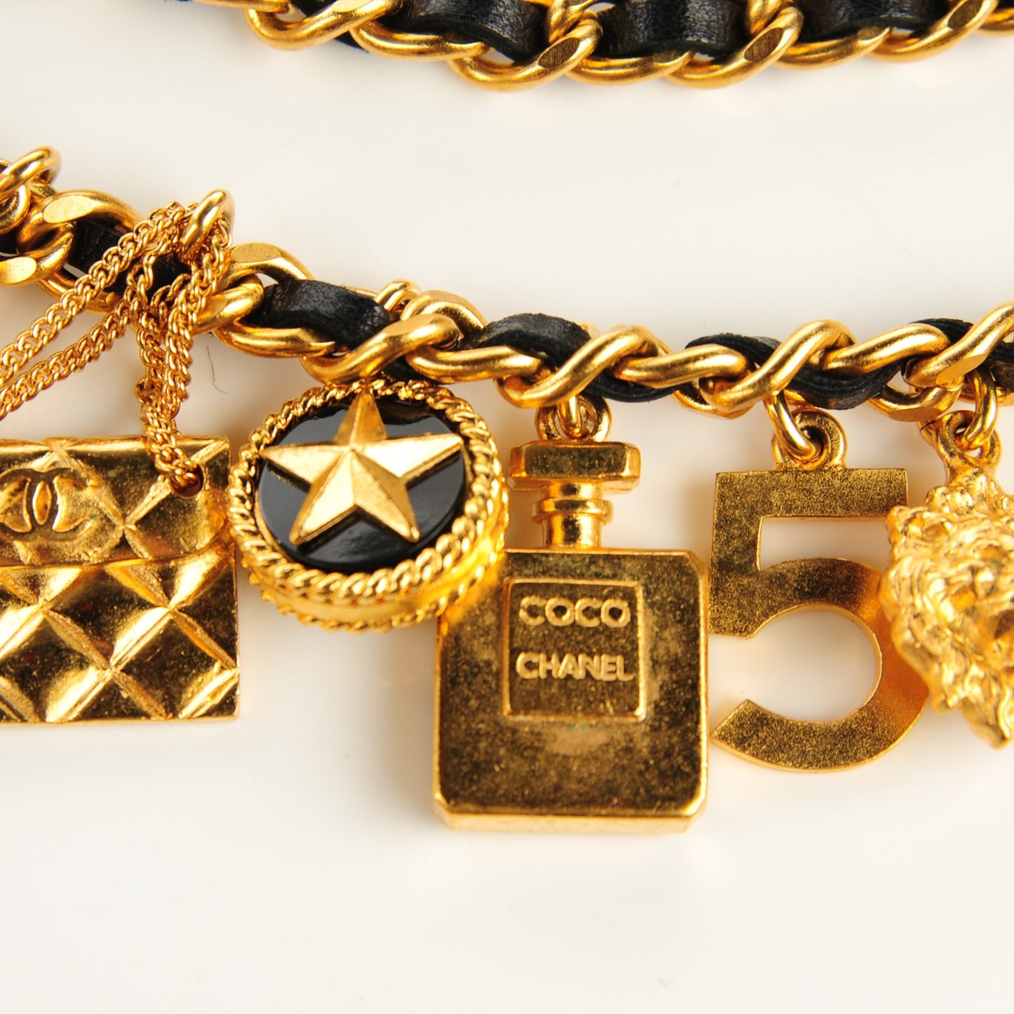 Lambskin Gold Chain Iconic Charm Belt Black Gold