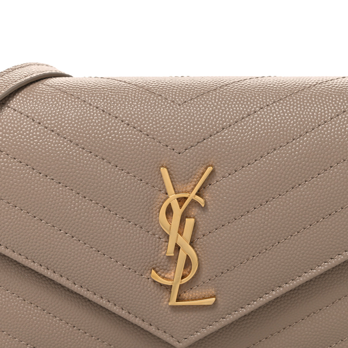 Saint Laurent Grain De Poudre Matelasse Chevron Monogram Envelope Chain Wallet Dark Beige 8 of 11