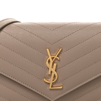 Saint Laurent Grain De Poudre Matelasse Chevron Monogram Envelope Chain Wallet Dark Beige 8 of 11