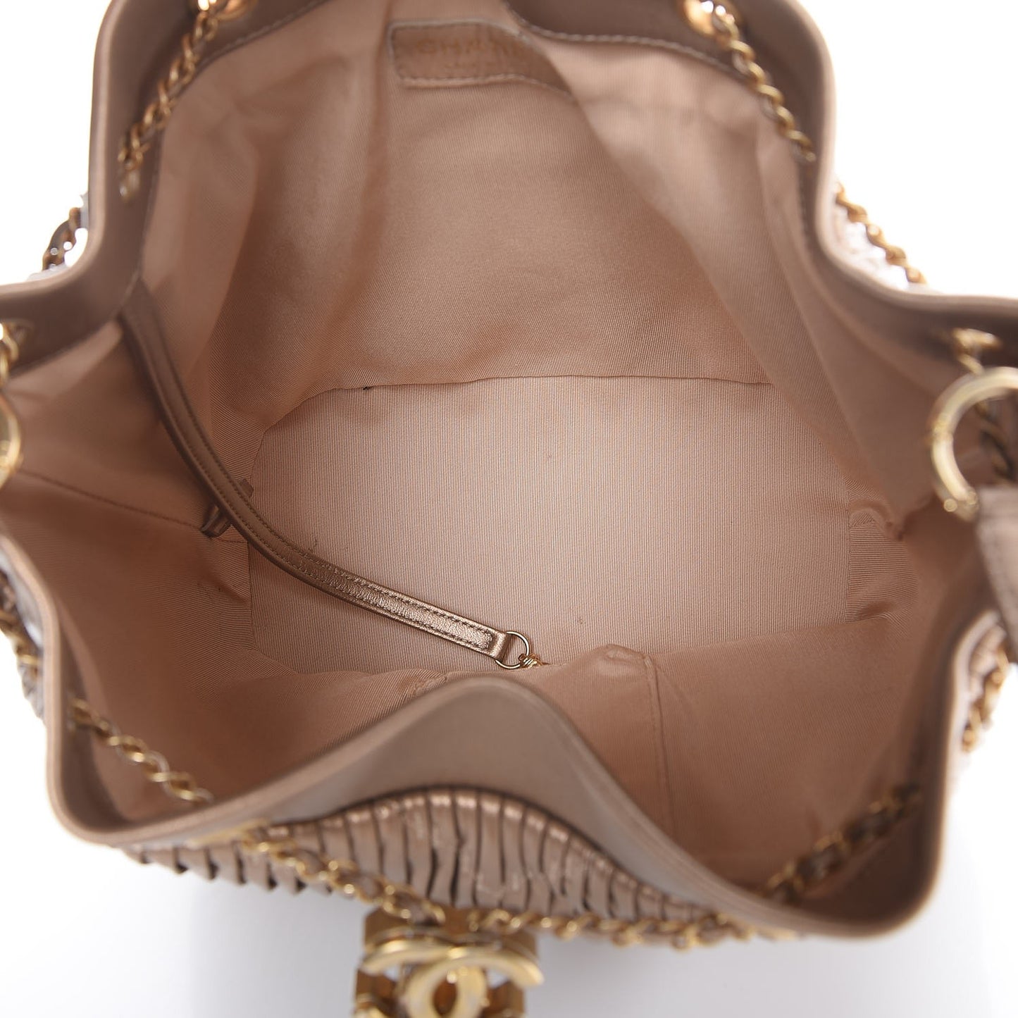 Metallic Lambskin Coco Pleats Drawstring Bag Gold