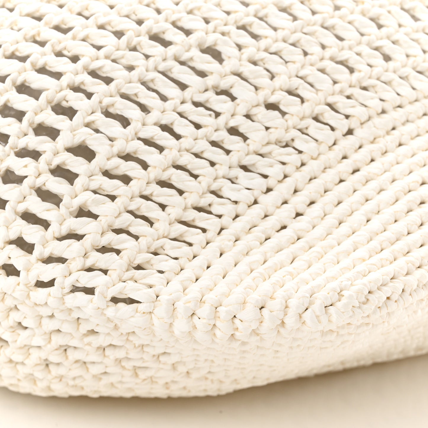 Yarn Raffia Effect Crochet Logo Embroidered Shopping Tote Bag White