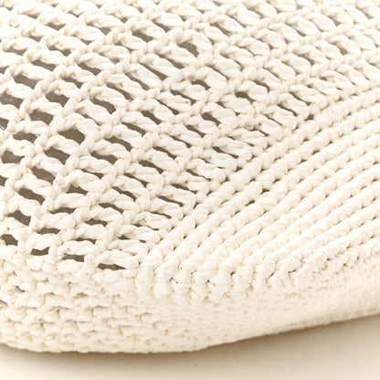 Prada Yarn Raffia Effect Crochet Logo Embroidered Shopping Tote Bag White 9 of 10