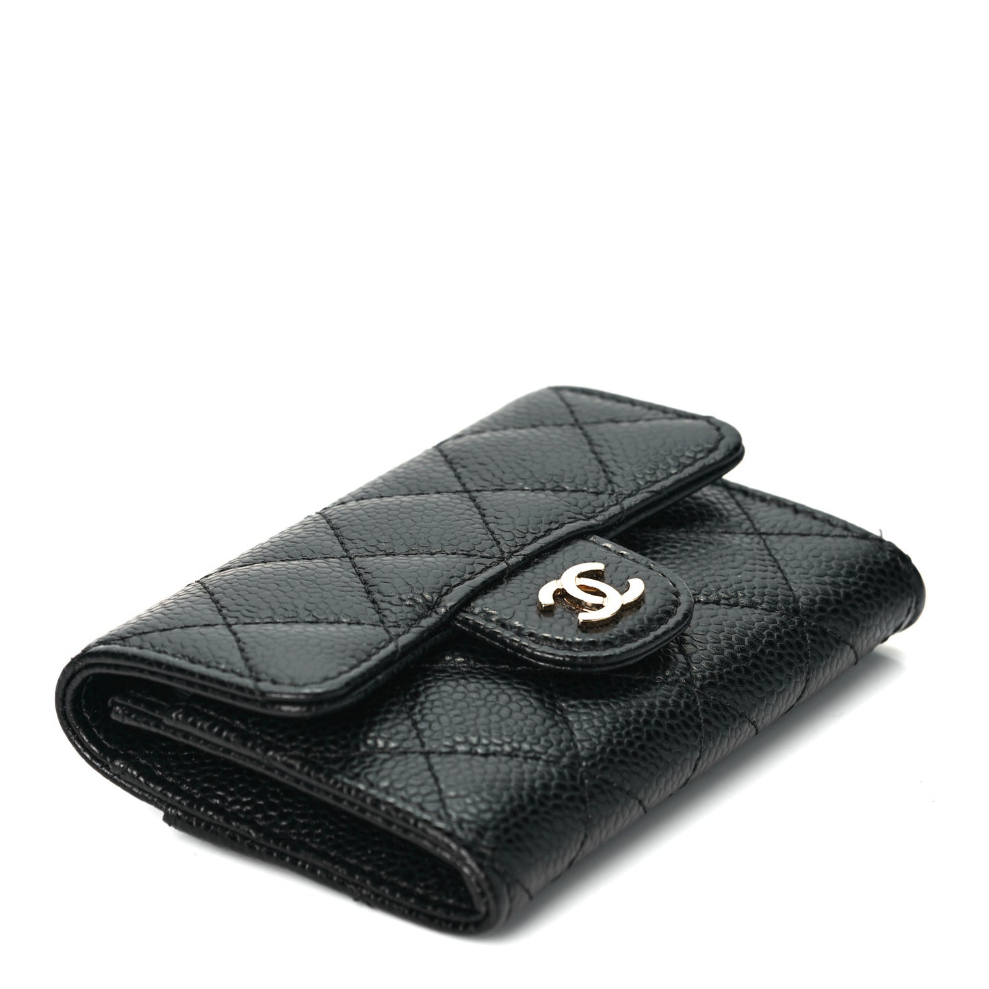 Caviar Quilted Flap Card Holder Wallet Black