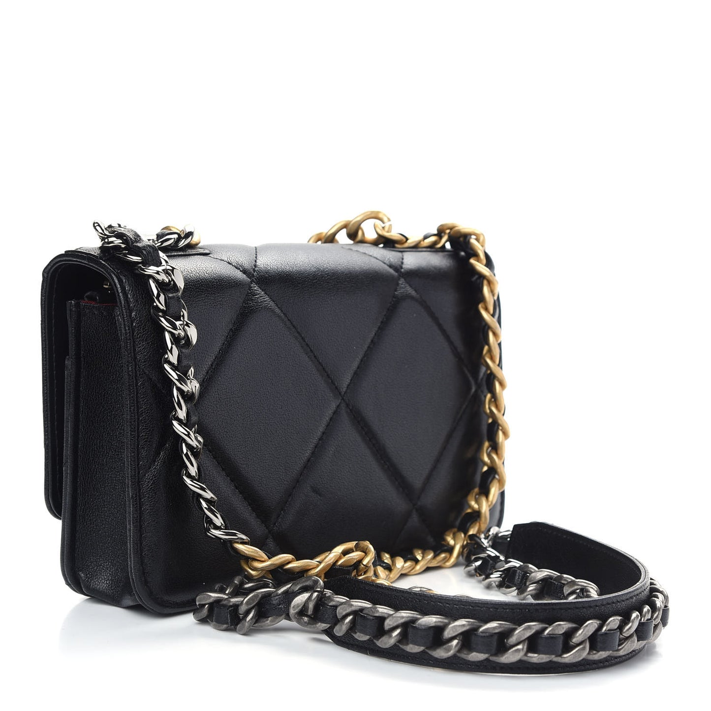 Lambskin Quilted Chanel 19 Wallet On Chain WOC Black