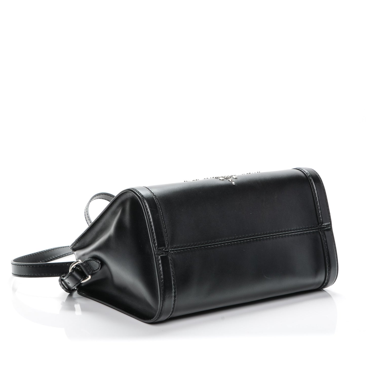 Smooth Calfskin Small Star Studded Skull Padlock Zip Around Tote Black