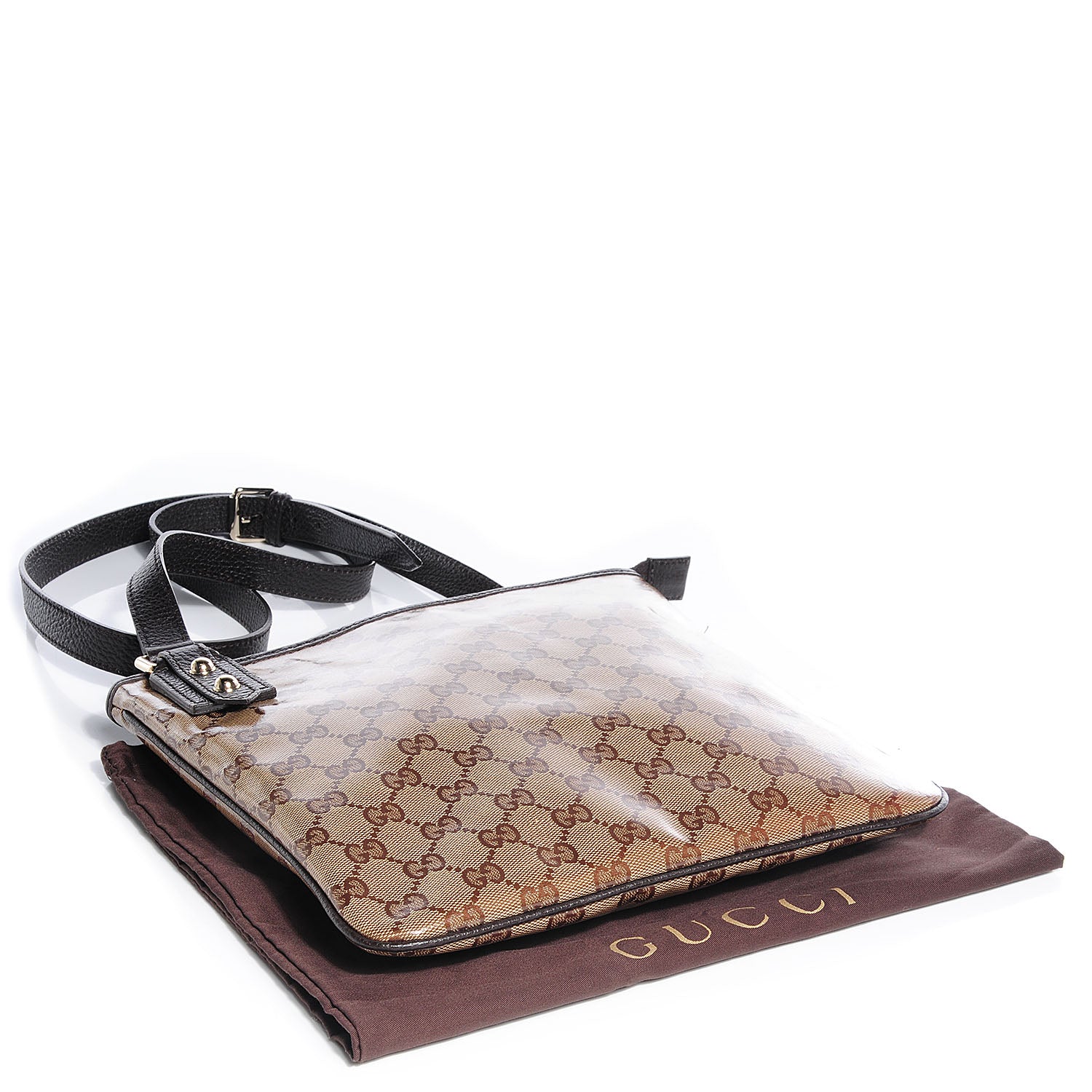 Gucci Crystal Monogram Flat Messenger Bag Beige Dark Brown 4 of 7
