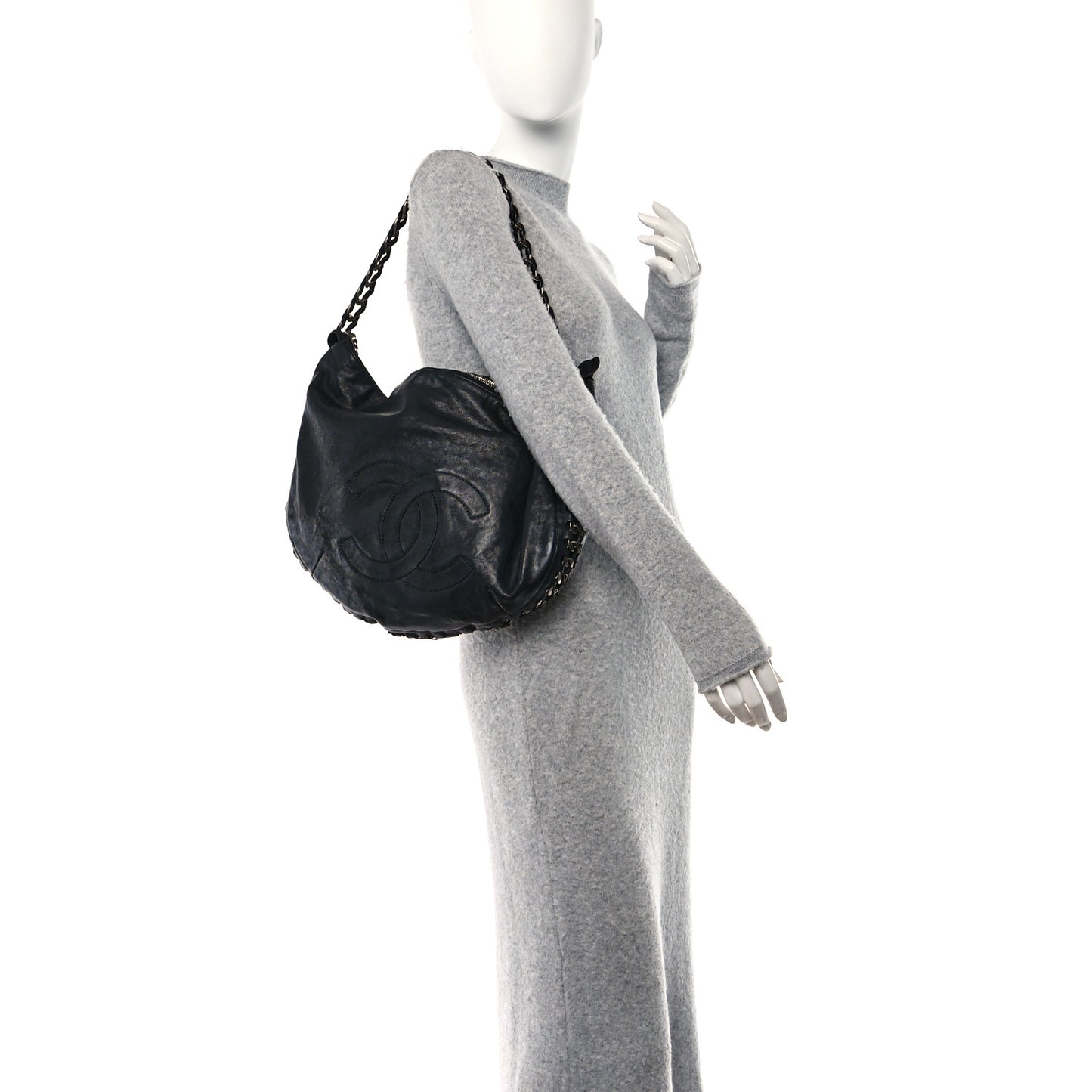 Calfskin Modern Chain Hobo Black