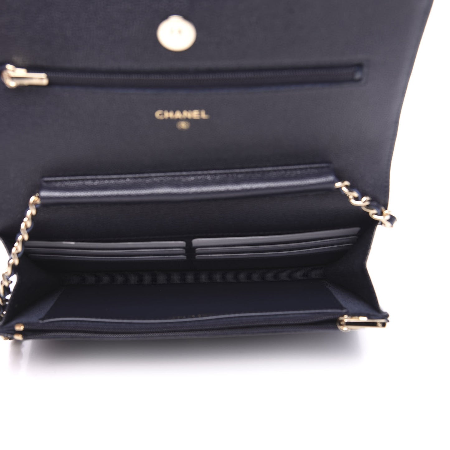 Caviar Quilted Wallet On Chain WOC Navy Blue