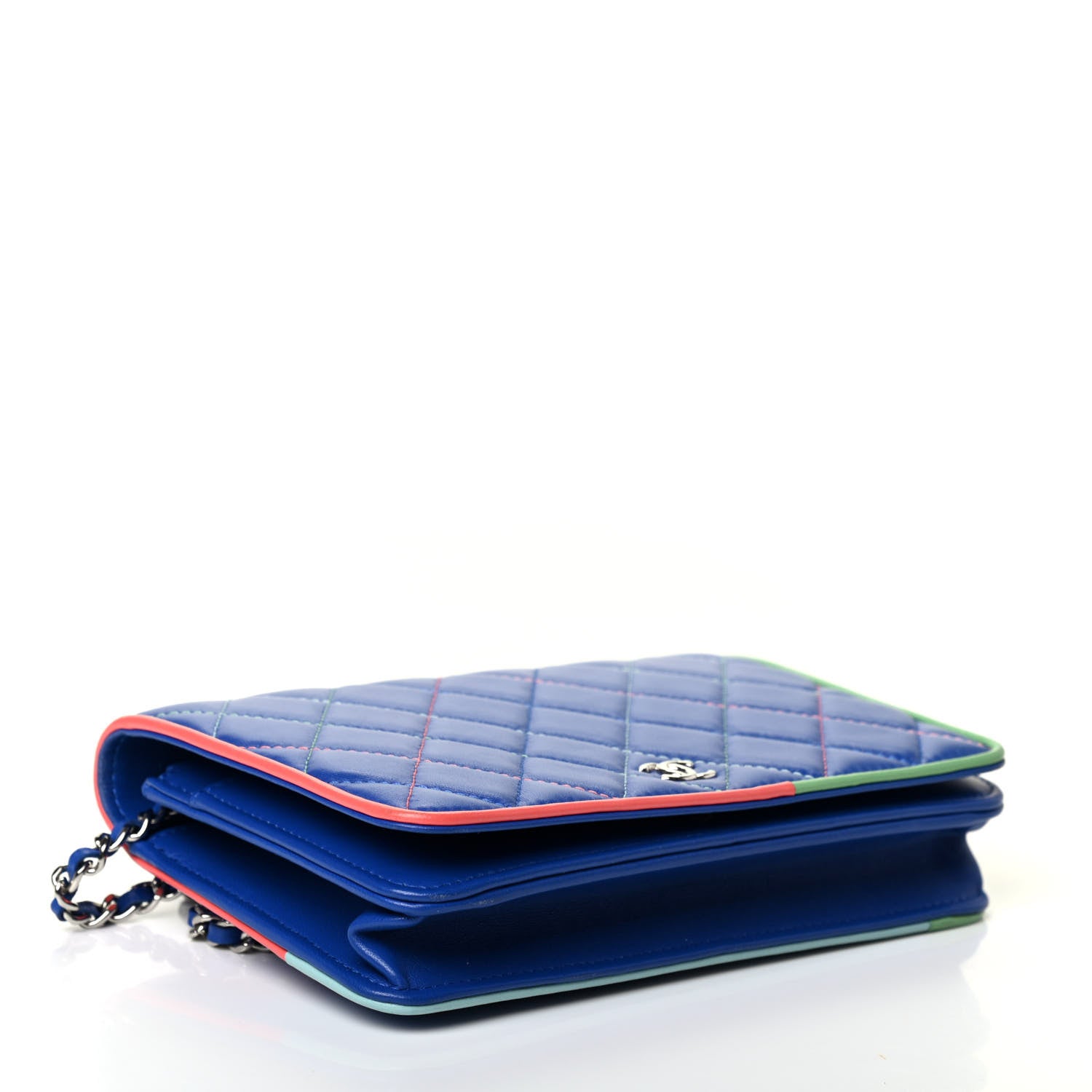 Chanel Lambskin Quilted Wallet On Chain WOC Blue Orange Green 3 of 4