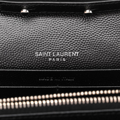 Saint Laurent Grain De Poudre Matelasse Chevron Monogram Chain Wallet Black 6 of 9
