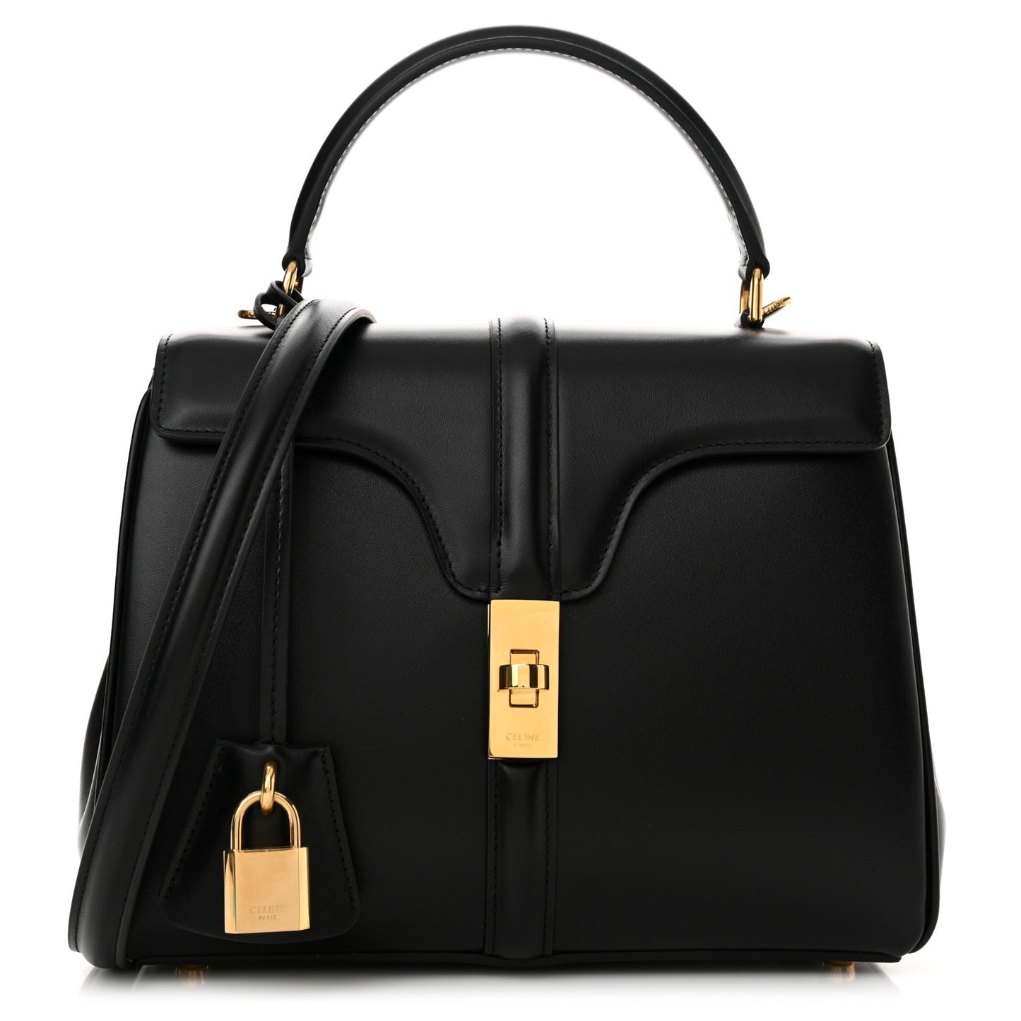 Satinated Calfskin Small 16 Top Handle Bag Black