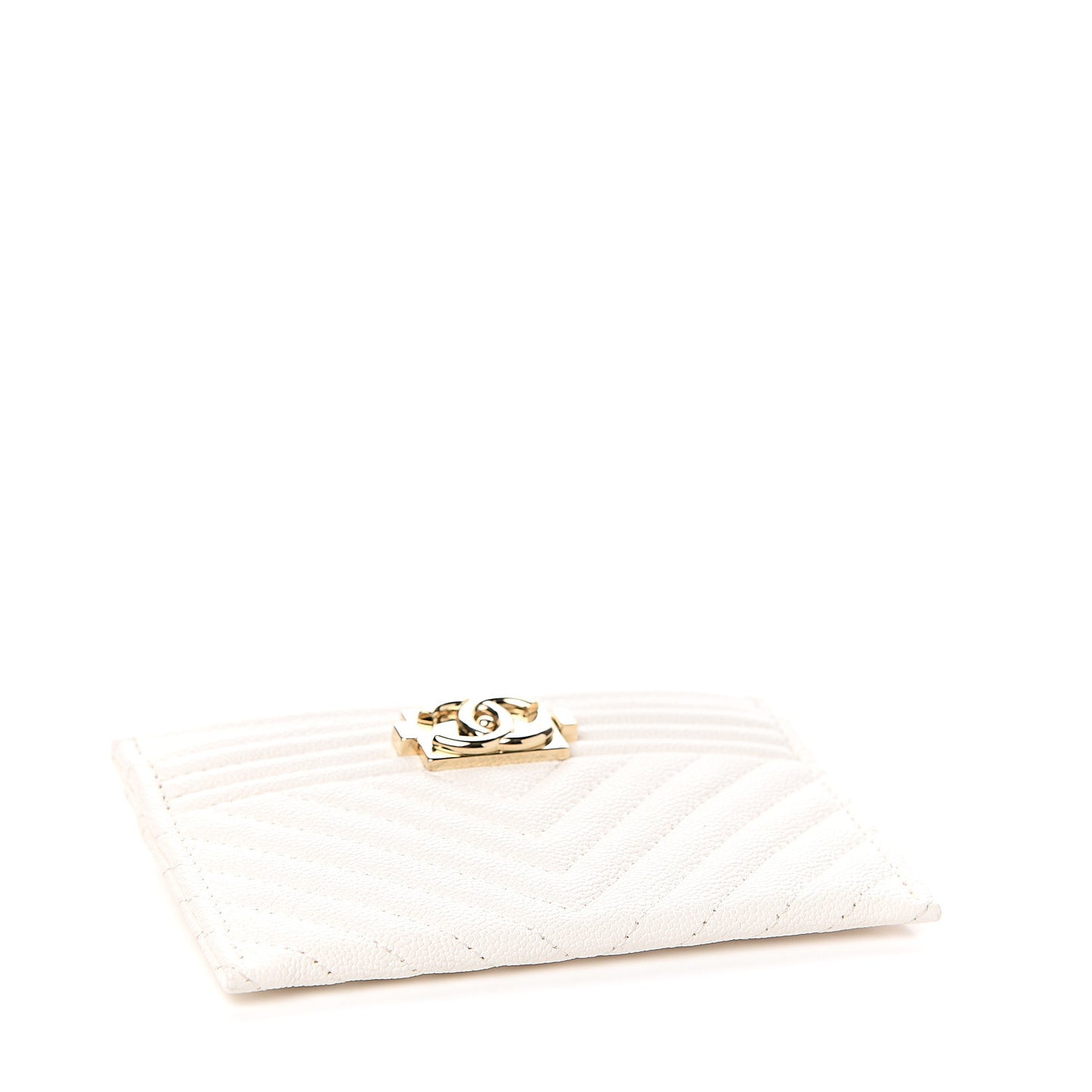 Caviar Chevron Quilted Boy Card Holder White