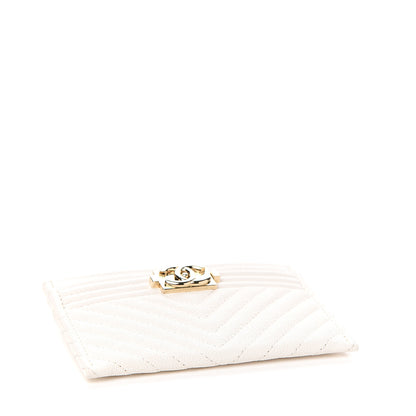 Chanel Caviar Chevron Quilted Boy Card Holder White 3 of 8