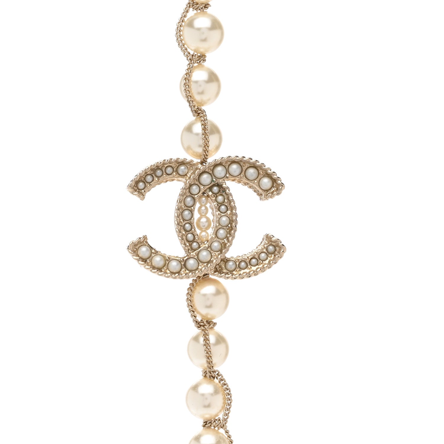 Chanel Pearl CC Chain Long Necklace Gold Pearly White 4 of 5