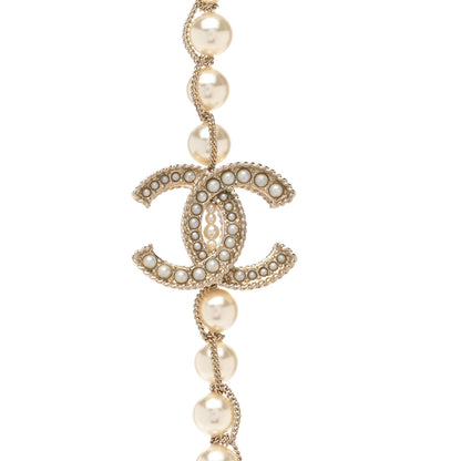 Chanel Pearl CC Chain Long Necklace Gold Pearly White 4 of 5
