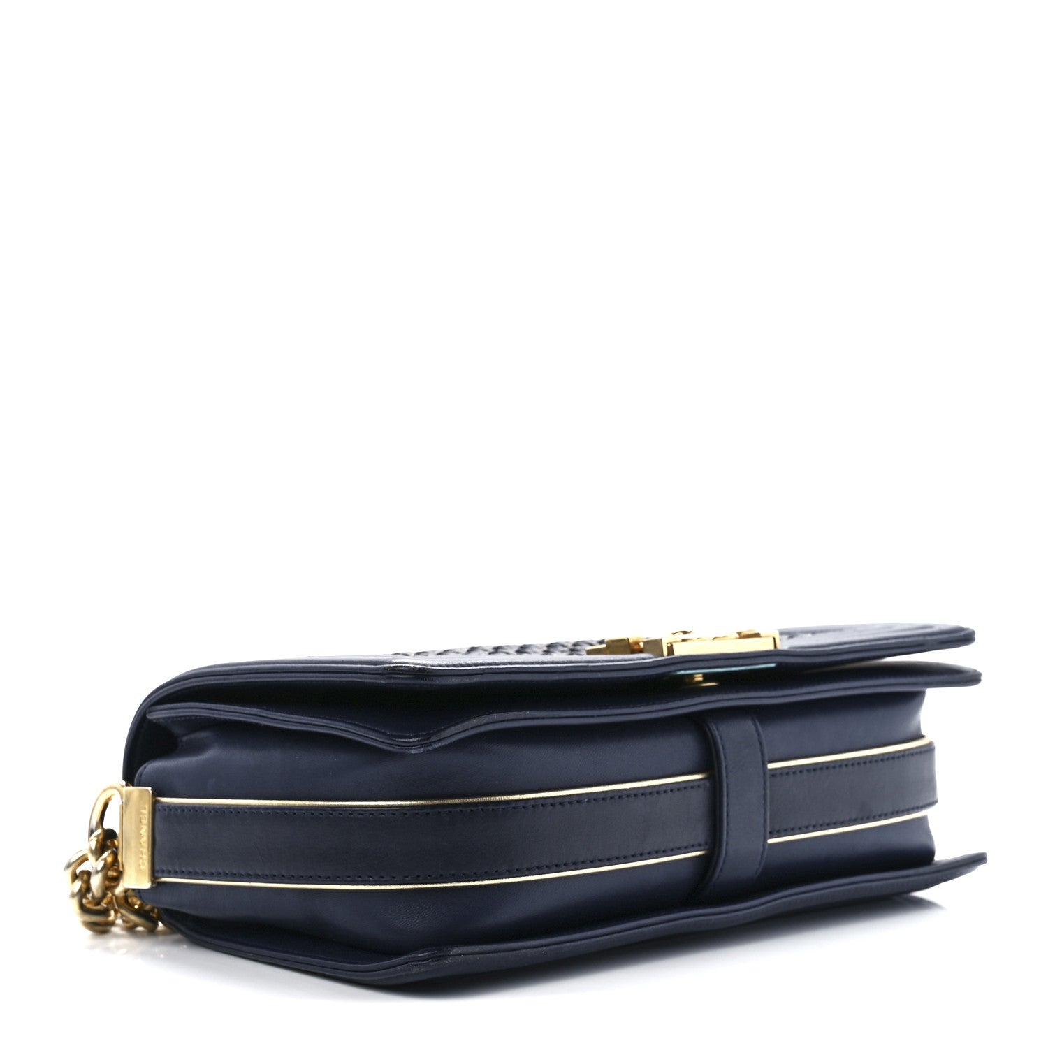 Chanel Lambskin Braided Woven Medium Boy Flap Navy Black 3 of 10