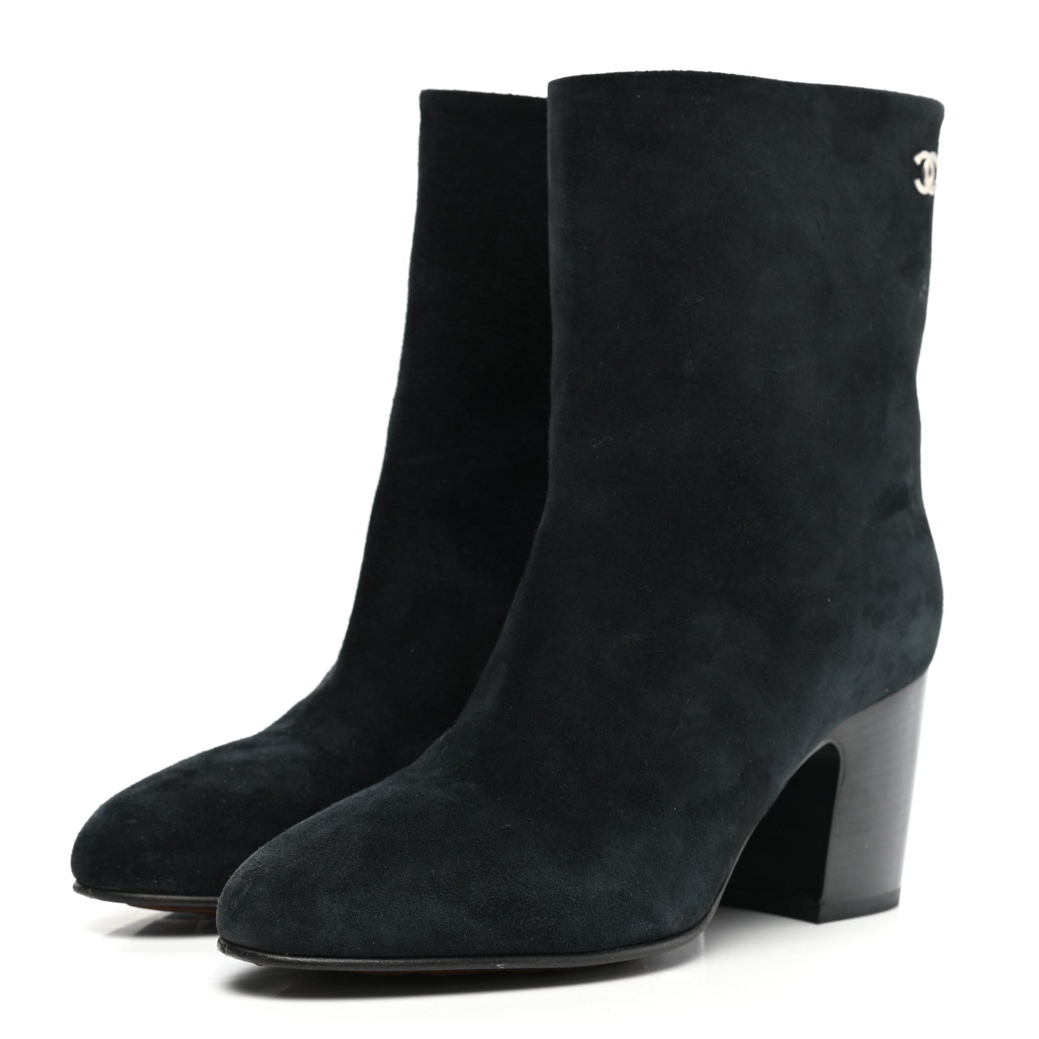 Chanel Suede Calfskin CC Short Boots 38.5 Black 3 of 11