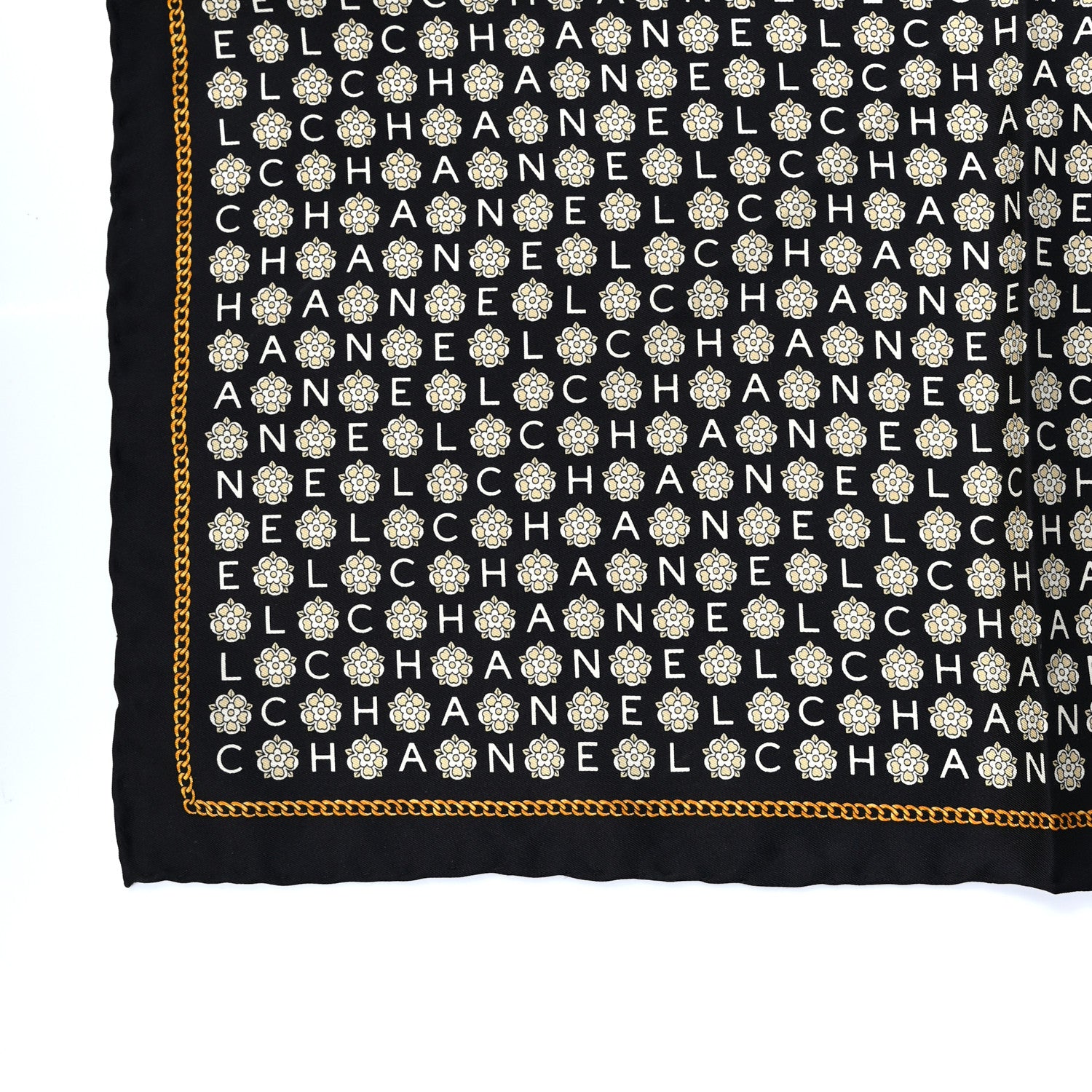 Chanel Silk CC Logo Camellia Scarf White Black 3 of 3