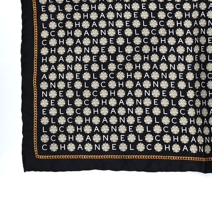 Chanel Silk CC Logo Camellia Scarf White Black 3 of 3