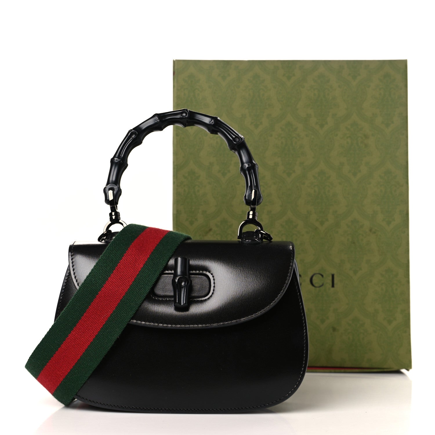 Gucci Boarded Dyana Lux Calfskin Web Monochrome Small Bamboo 1947 Top Handle Bag Black 9 of 9