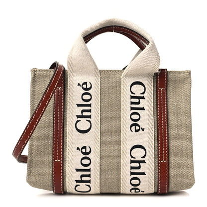 Chloe Cotton Calfskin Mini Woody Ribbon Tote White Brown 1 of 6
