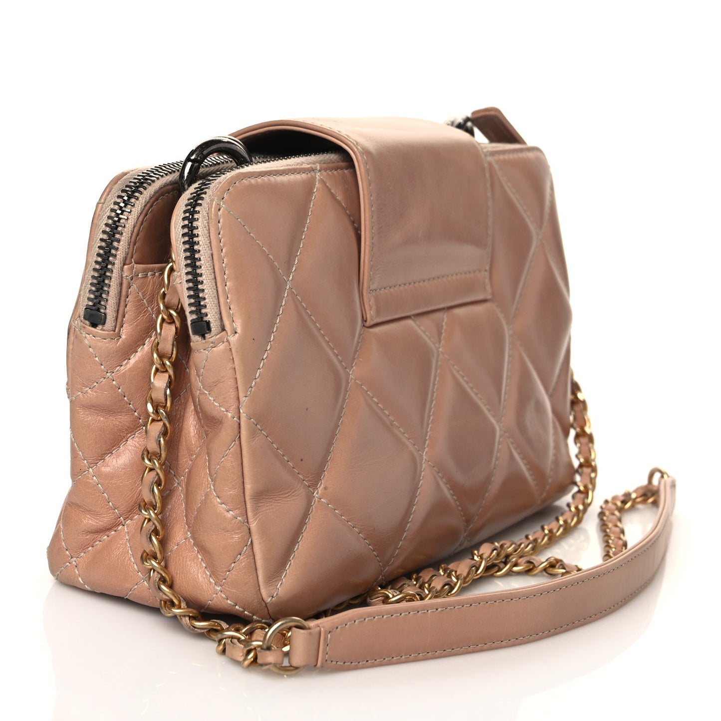 Aged Glazed Calfskin Quilted Daily Walk Crossbody Beige