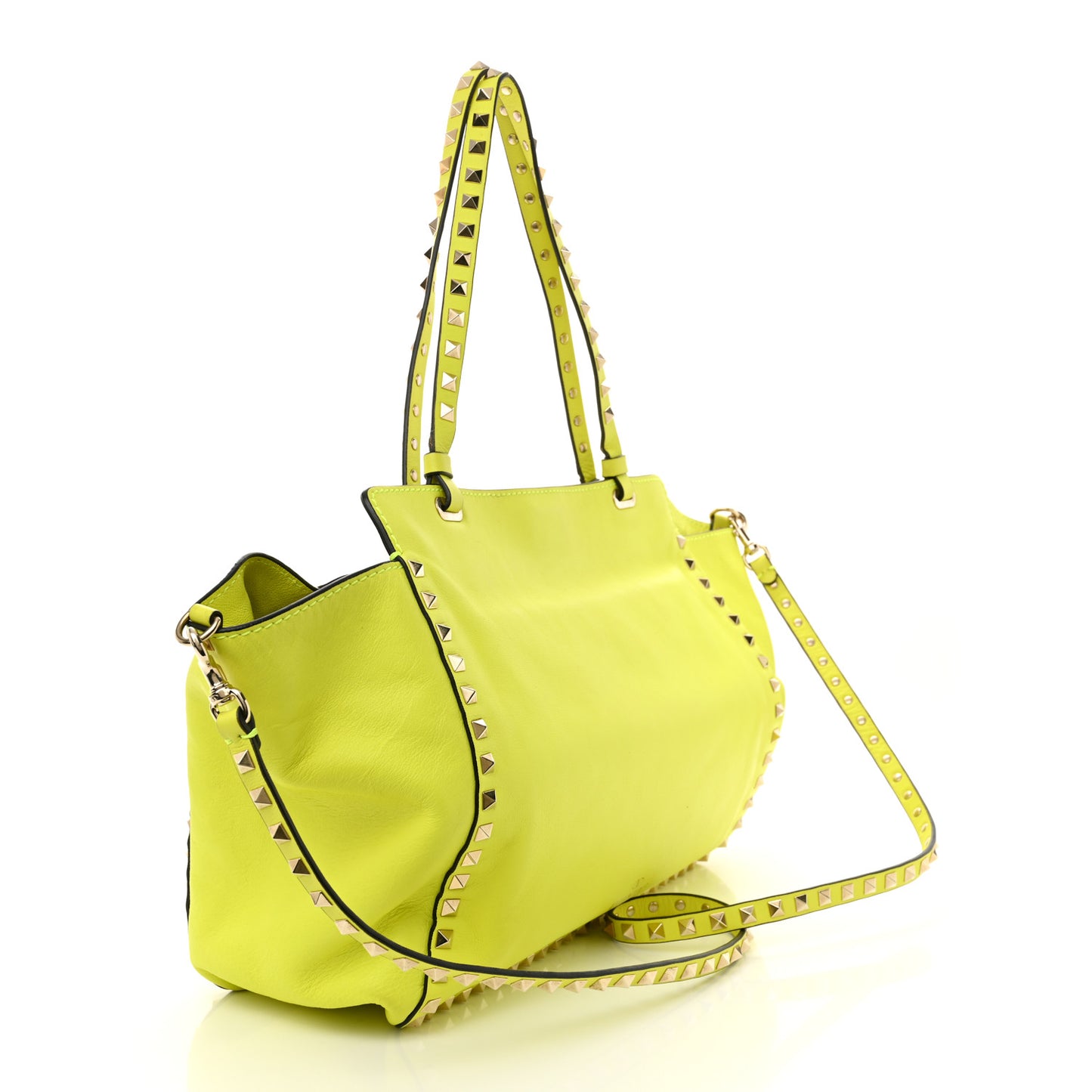 Vitello Medium Rockstud Tote Yellow Fluo
