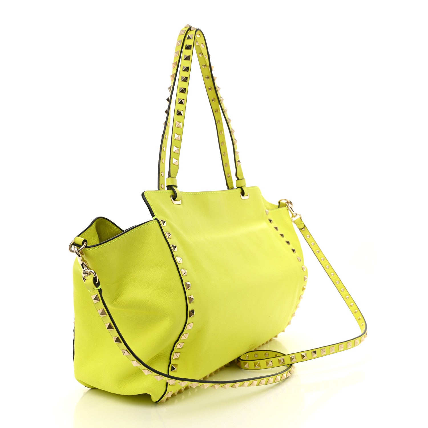 Valentino Garavani Vitello Medium Rockstud Tote Yellow Fluo 2 of 10