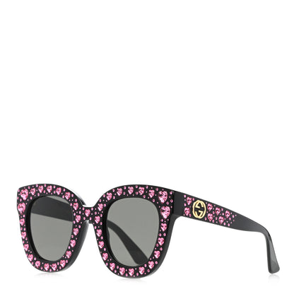 Gucci Acetate Hearts Cat Eye Sunglasses GG0116S Black Pink 1 of 8