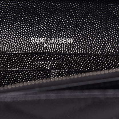 Saint Laurent Grain De Poudre Matelasse Chevron Monogram Chain Wallet Black 8 of 11