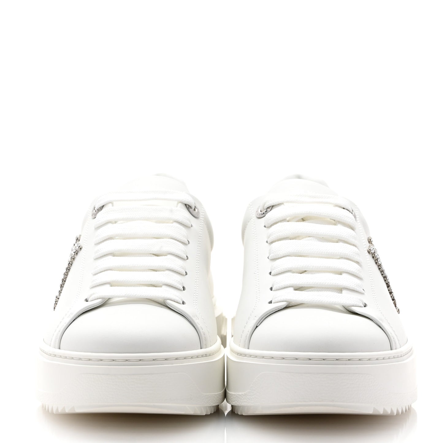 Calfskin Monogram Rhinestone Time Out Sneakers 38.5 White Silver