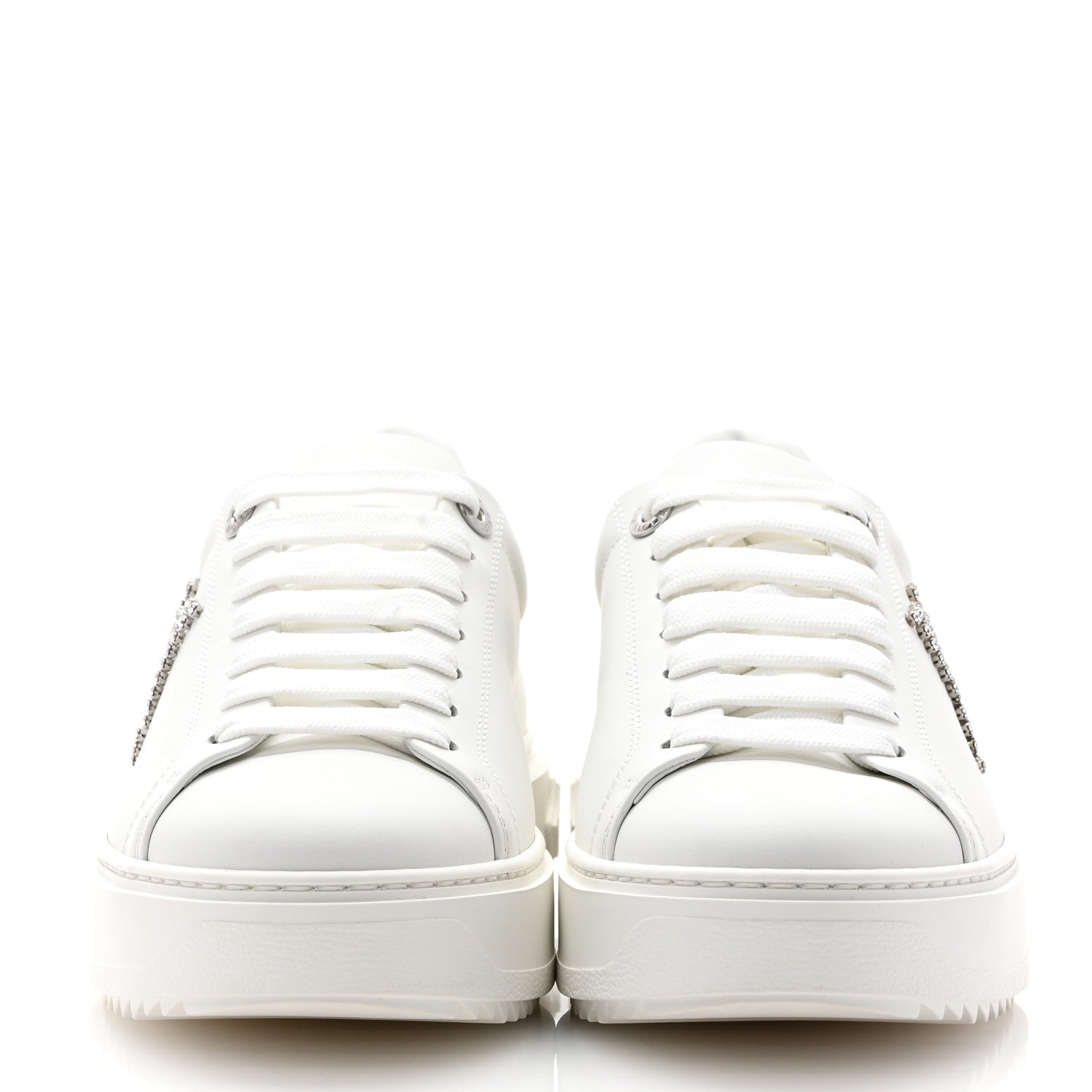 Louis Vuitton Calfskin Monogram Rhinestone Time Out Sneakers 38.5 White Silver 2 of 9