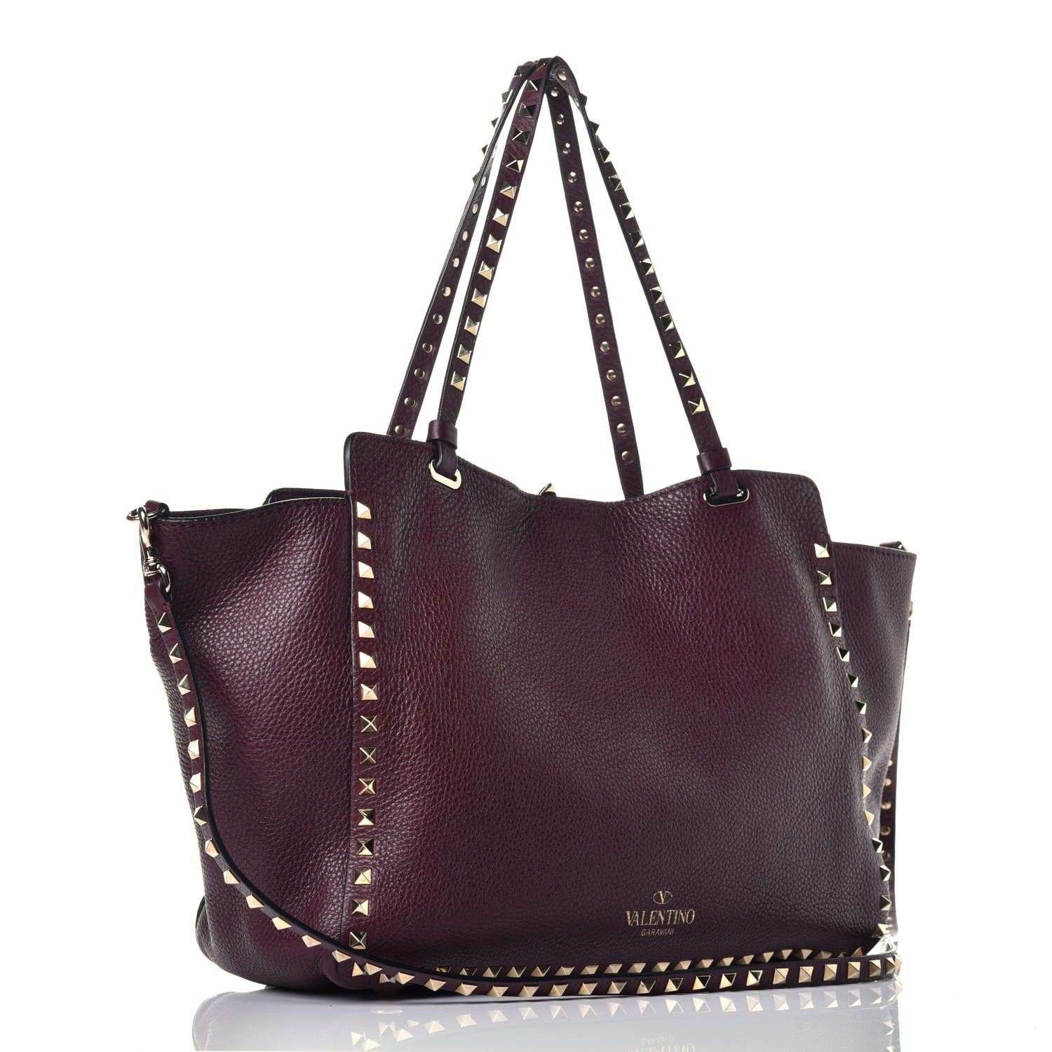 Valentino Garavani Pebbled Calfskin Medium Rockstud Tote Rubin 4 of 10