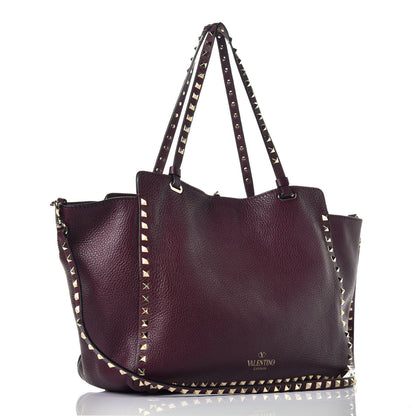 Valentino Garavani Pebbled Calfskin Medium Rockstud Tote Rubin 4 of 10