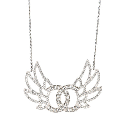 Chanel Baguette Crystal Winged CC Necklace Silver 3 of 4