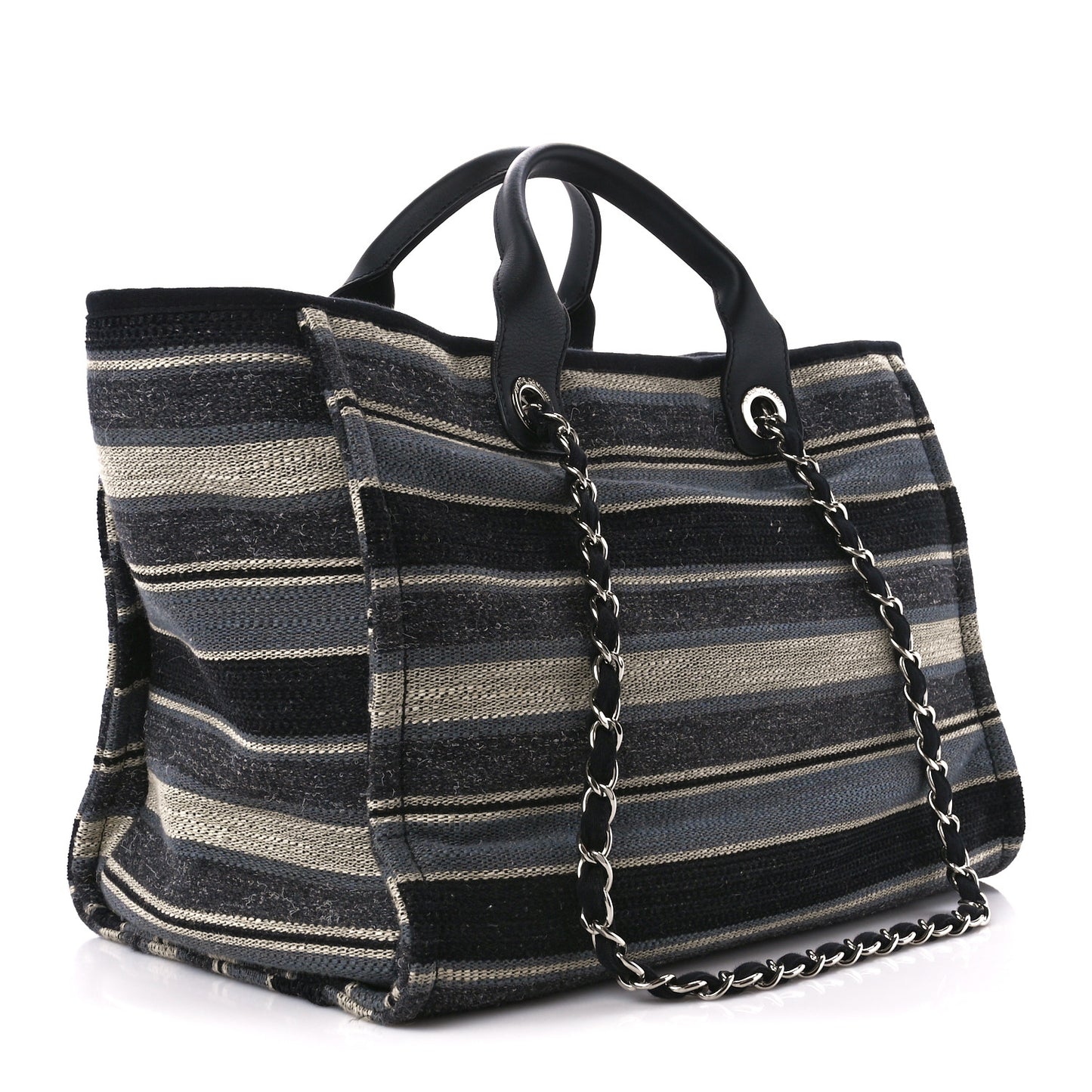 Striped Canvas Medium Deauville Tote Black