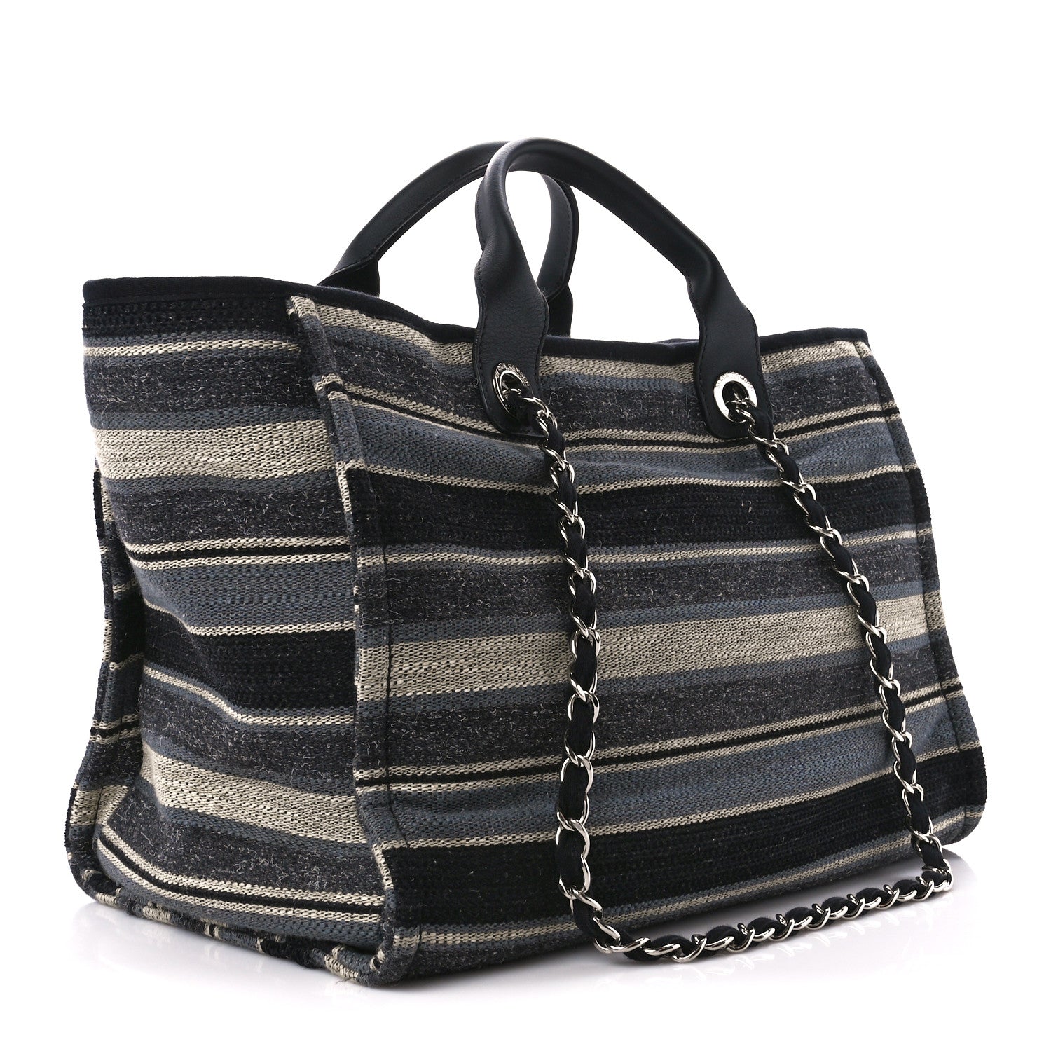 Chanel Striped Canvas Medium Deauville Tote Black 3 of 10