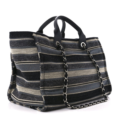 Chanel Striped Canvas Medium Deauville Tote Black 3 of 10