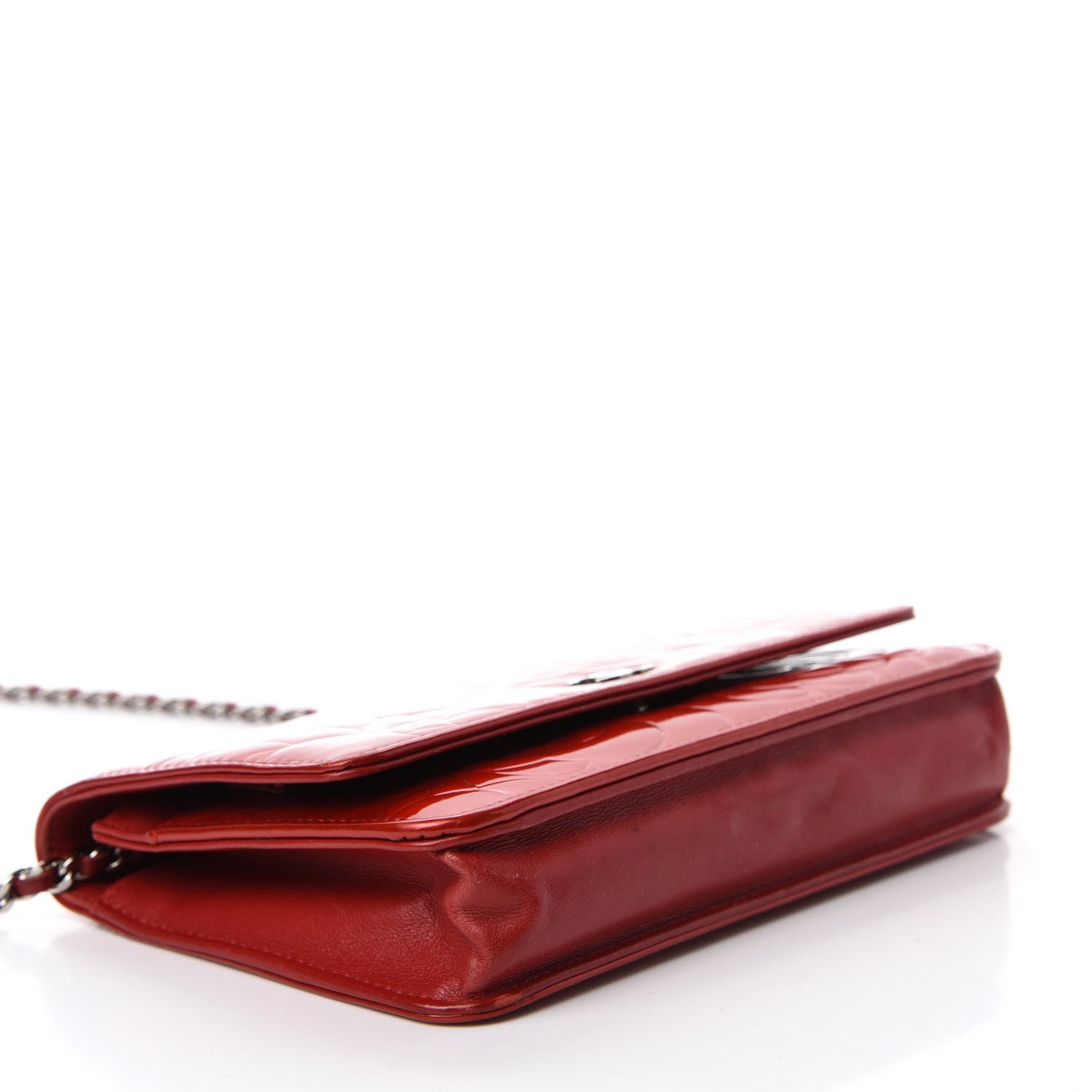 Chanel Patent Camellia Embossed Wallet On Chain WOC Dark Red 4 of 11