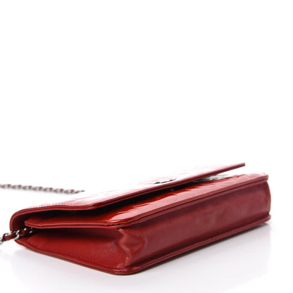 Chanel Patent Camellia Embossed Wallet On Chain WOC Dark Red 4 of 11