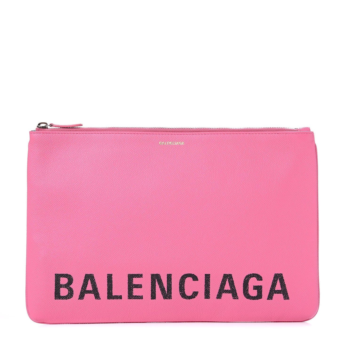 Signature Grained Calfskin Large Ville Zip Pouch Rose Bubblegum Black