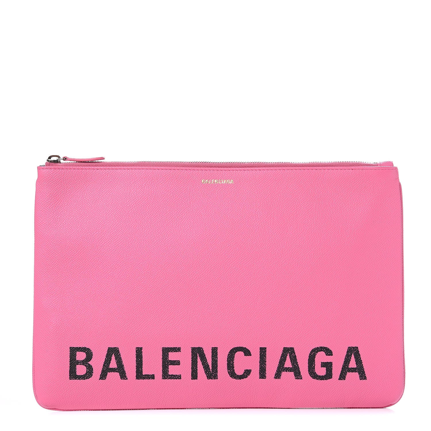 Balenciaga Signature Grained Calfskin Large Ville Zip Pouch Rose Bubblegum Black 1 of 10