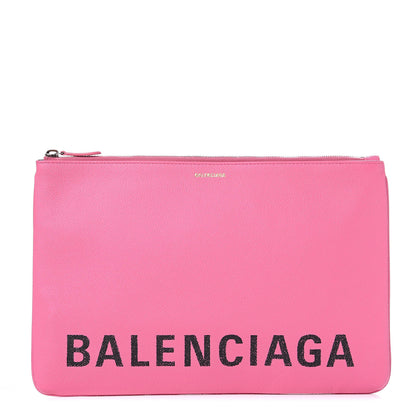 Balenciaga Signature Grained Calfskin Large Ville Zip Pouch Rose Bubblegum Black 1 of 10