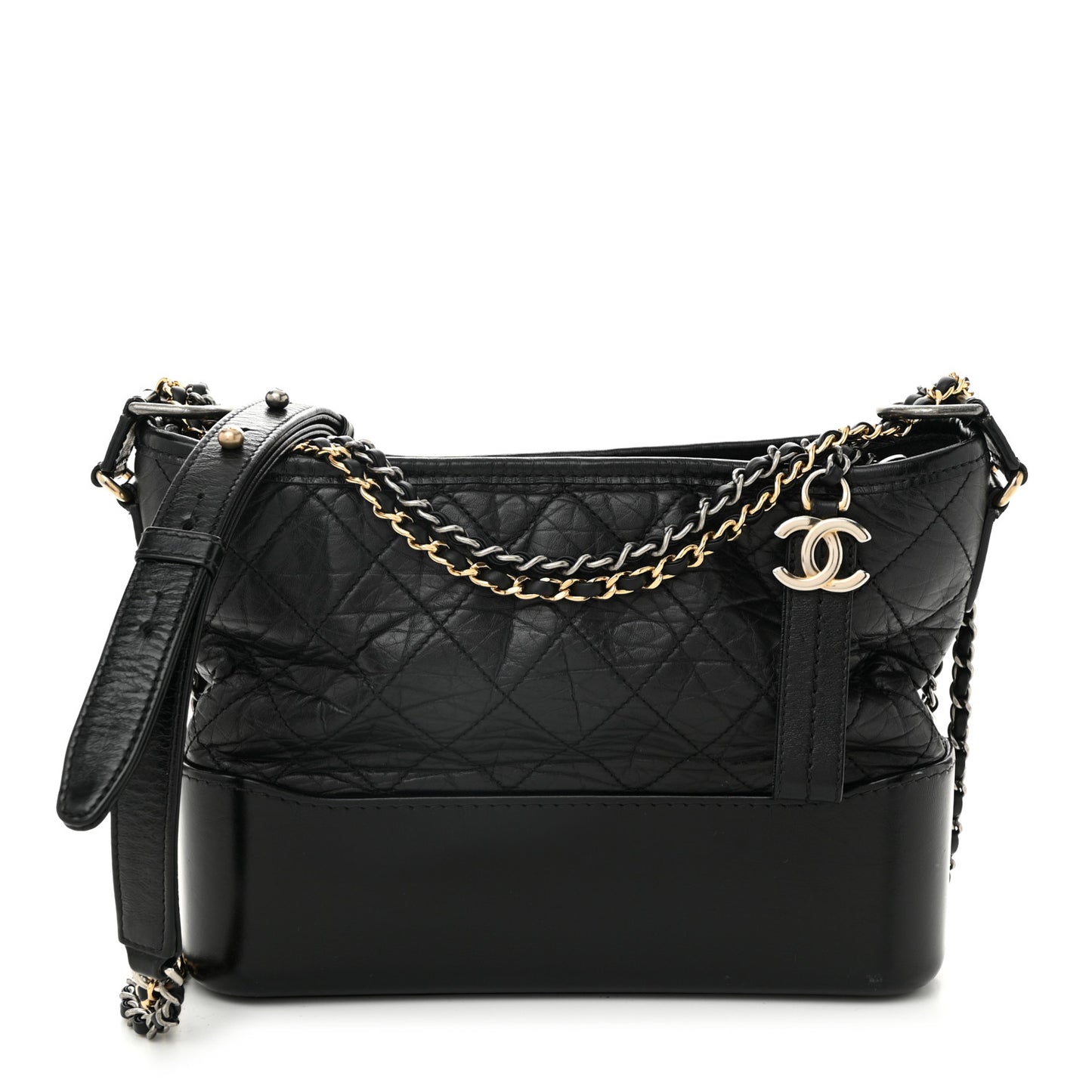 Aged Calfskin Quilted Medium Gabrielle Logo Hobo Black
