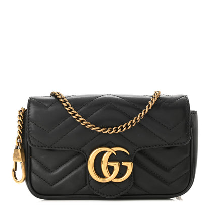 Gucci Calfskin Matelasse Super Mini GG Marmont Shoulder Bag Black 1 of 13