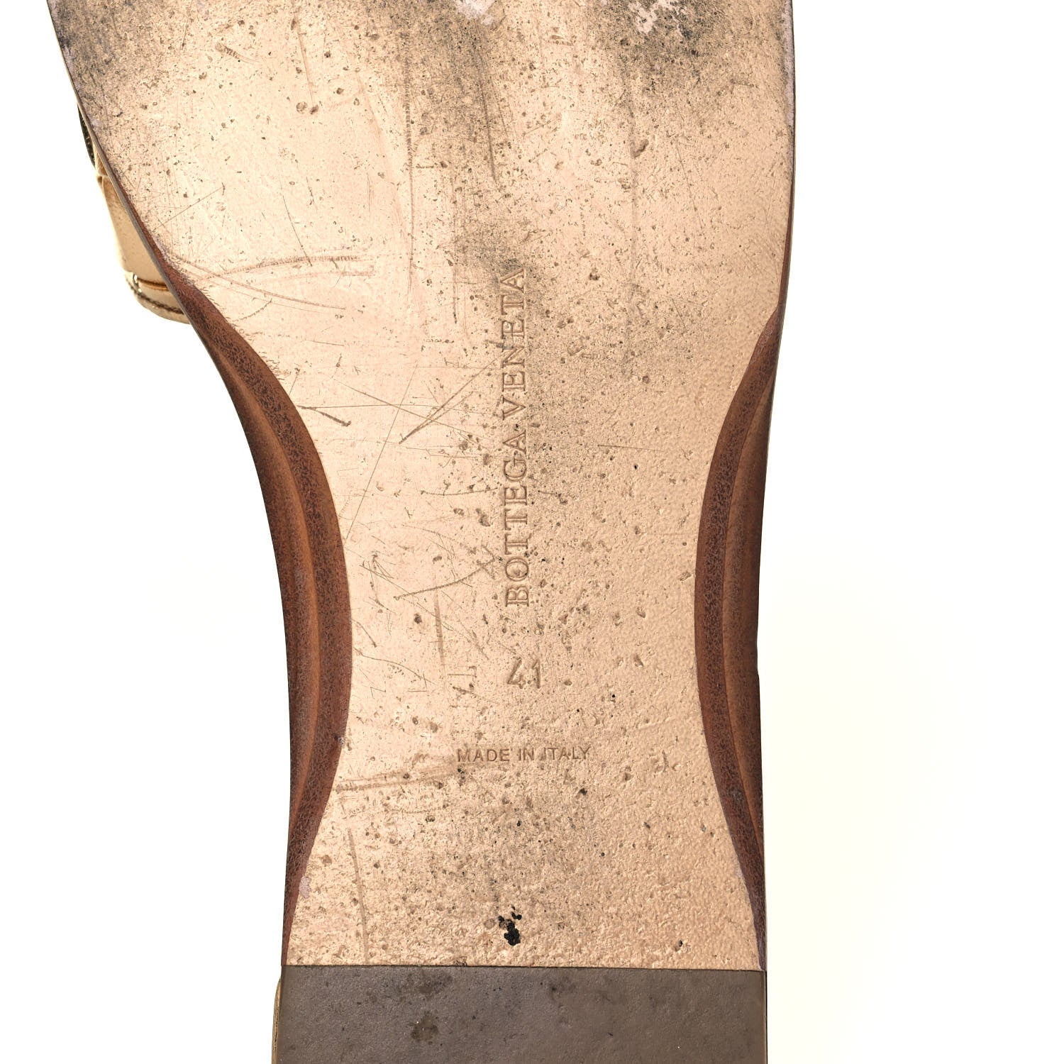 Bottega Veneta Laminated Nappa Intrecciato Squared Toe Flat Sandals 41 Gold 6 of 8