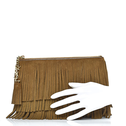 Saint Laurent Suede Fringe Medium Clutch Light Ocre 3 of 11